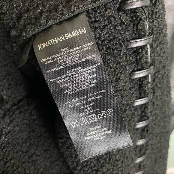 Jonathan Simkhai Windsor Vegan Sherpa Biker Coat Black Braided Long Length‎ XS - Picture 12 of 12